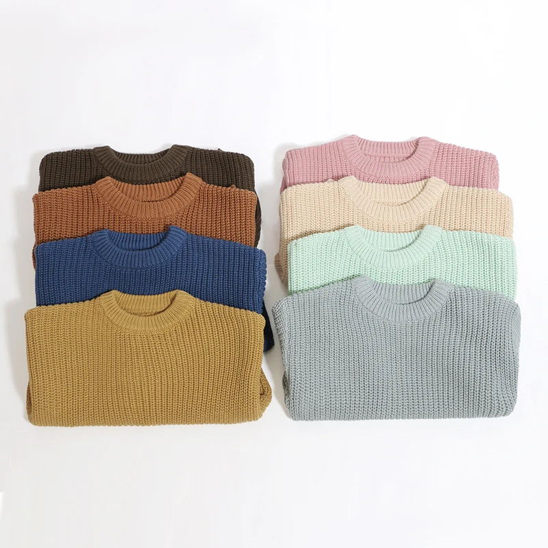 Professional China Supplier Custom Solid Chunky Knitted Clothes Boy Jumper Sweater Cotton  Kids Pullover Kids Sweater For Girls
