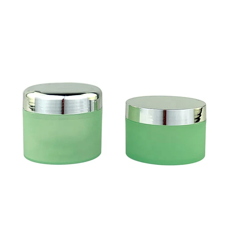 frosted green cosmetic packaging empty plastic pp cream jar pp plastic face cream jar 100 ml pp plastic jar with silver cap