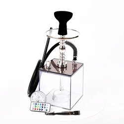 Hot sale new design square hookah led light acrylic hookah transparent