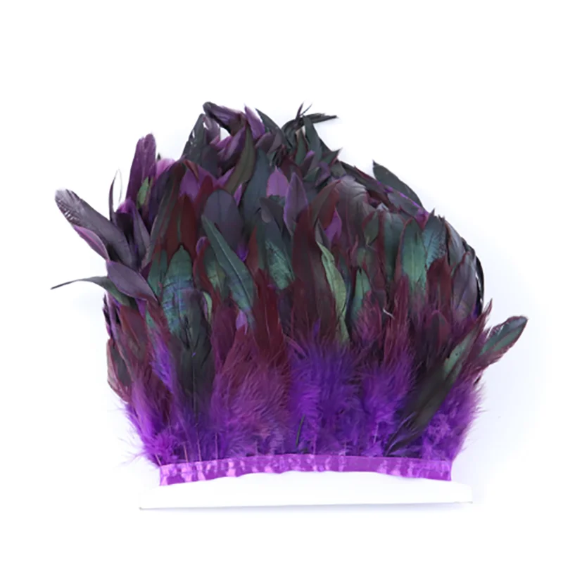 Wholesale Dyed Various Colors Rooster Cock Tail Fringe Coque Carnival Feathers Trimming Chicken Feather Fringe Trim