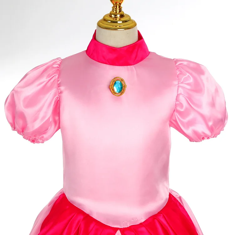 Princess Peach Costume for Girls,Super Brothers Princess Peach Dress for Kids Cosplay Halloween Party Dress Up