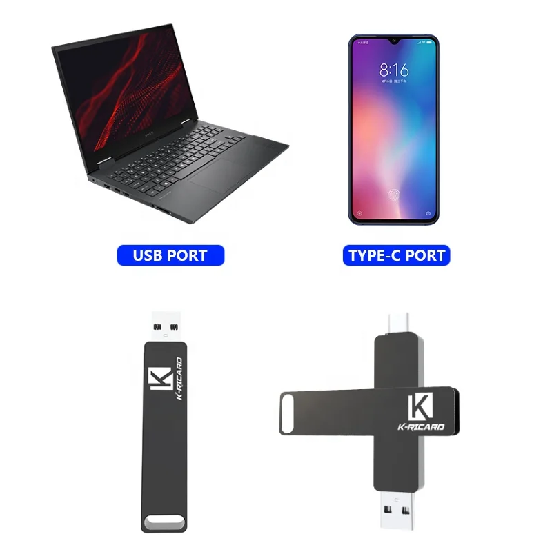 Hot Sales Custom 3.1 OTG Fastest Cle Usb Sticks 128GB  256GB 512GB 1TB 2TB Metal Usb C Memory Flash Drive for android type c