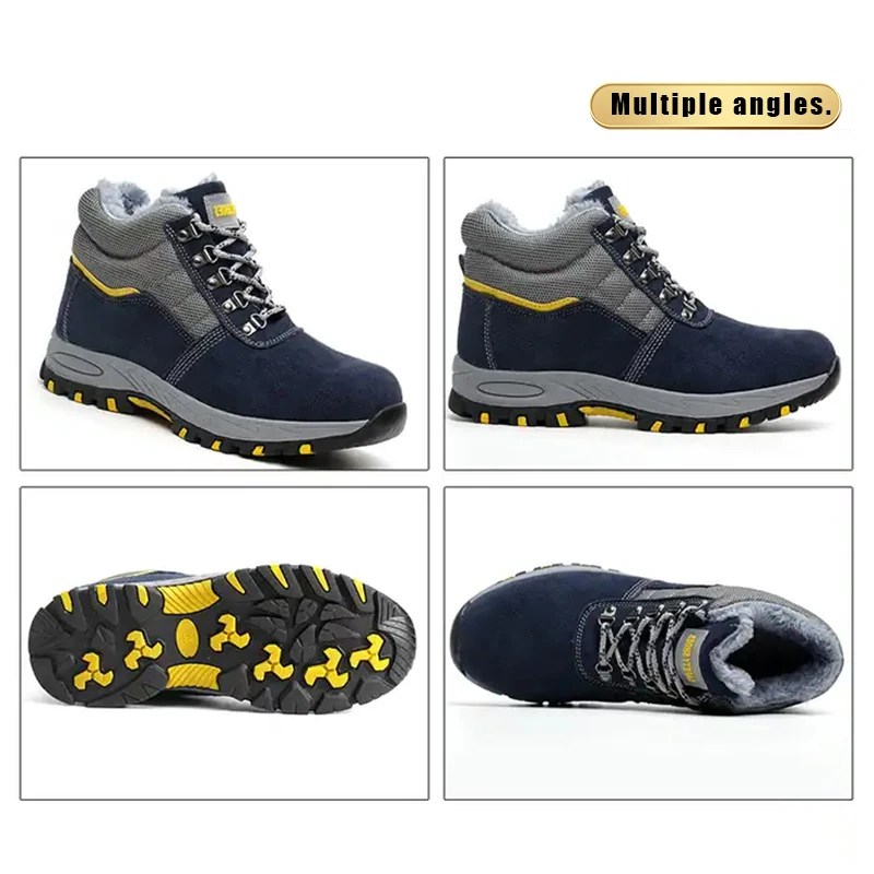 Suede Cow Leather Anti fire Steel Toe Anti smash Anti puncture Rubber sole Anti slip Work Safety Shoes