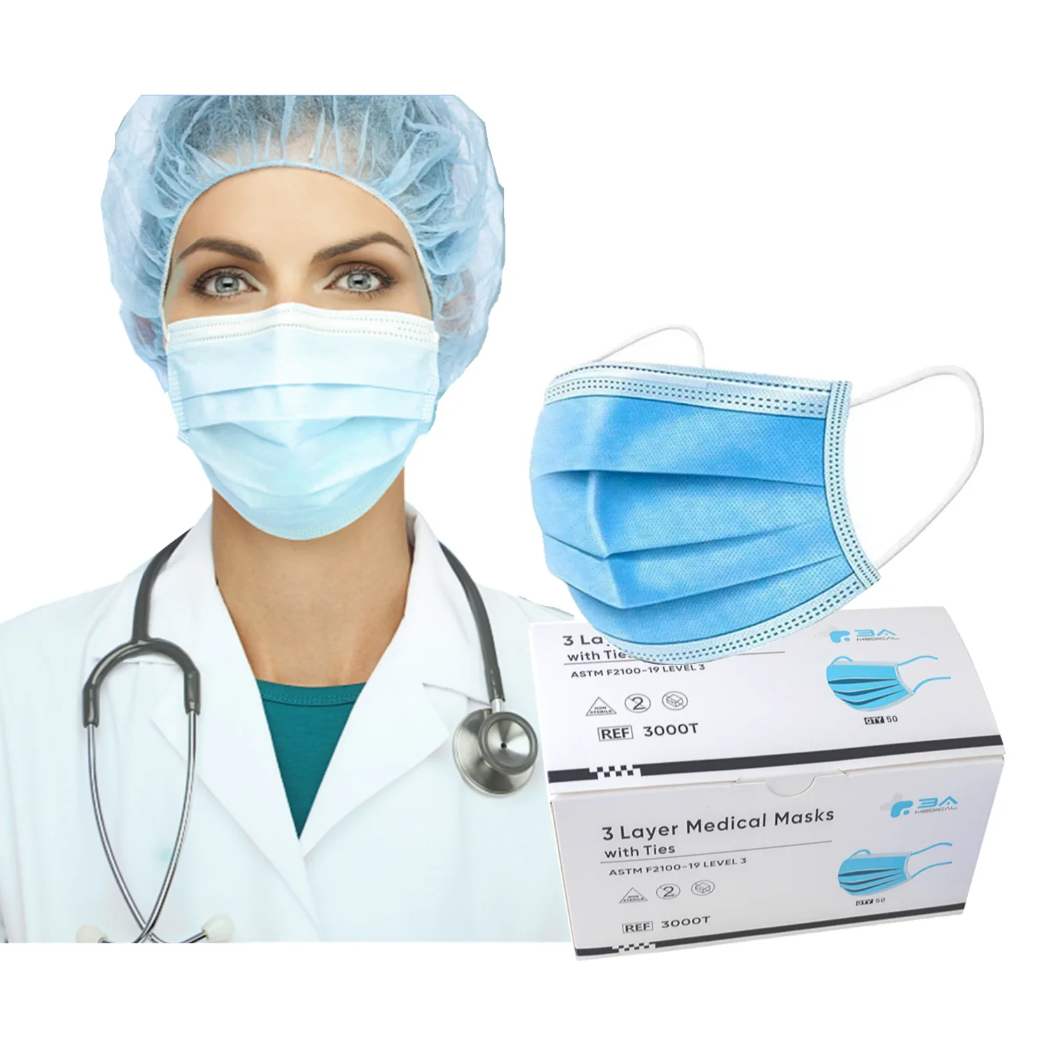 3 Layer Facemask With Earloop Protective Mask CE 3A Medical Class II 3 Plys Astmf2100 Level 3 Disposable Medical Face Mask