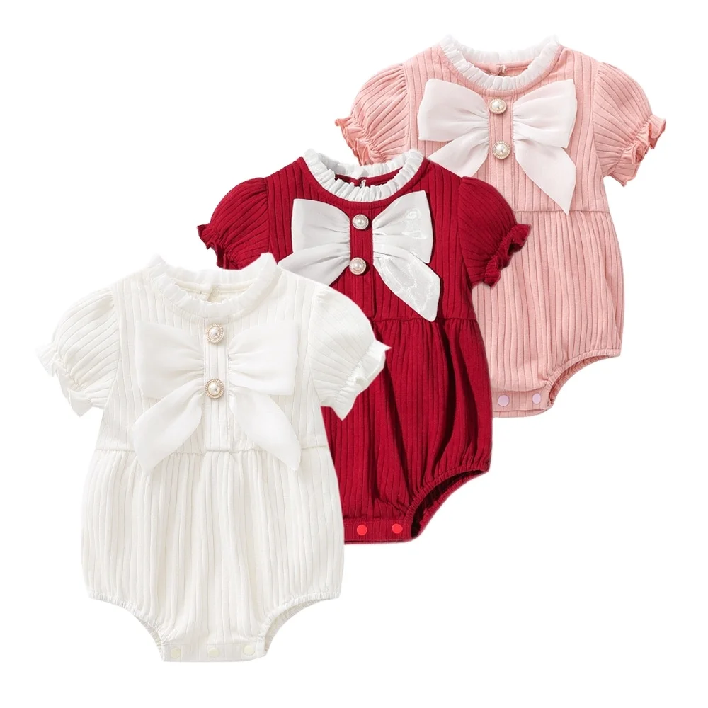 59-90cm jumpsuit summer autumn sweet pure cotton newborn Romper baby girl bow birthday party red princess dress baby clothes