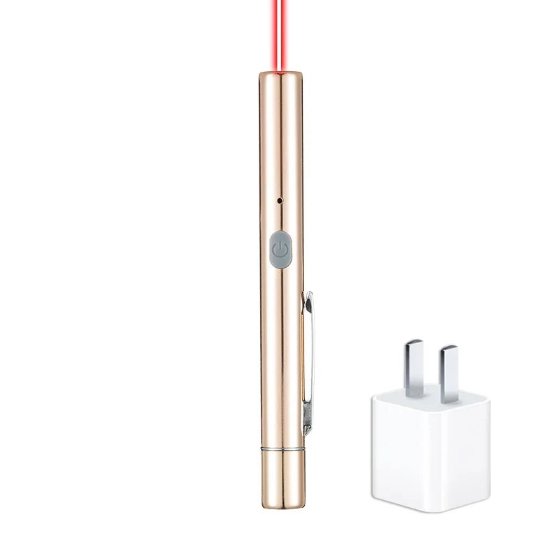 Mini Red Laser Pointer USB Rechargeable Stainless Steel Cat Toys High Power Military Laser Pen Teaching