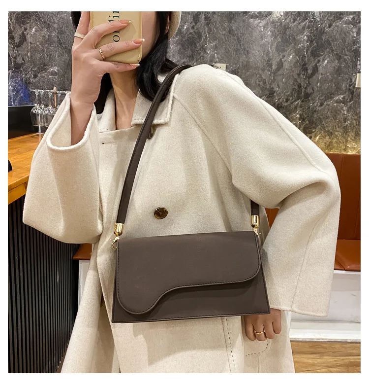 Simple Double Straps Ladies Solid Color Purses Armpit Shoulder Underarm Bags Women Handbags