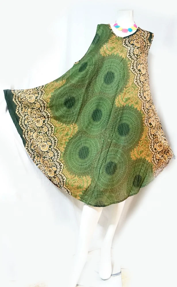 vintage retro thai style HIPPIE BOHO umbrella rayon dress mandanla print polka dot butterfly bat wing kaftan tank umbrella dress