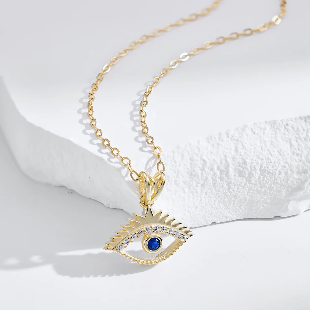 Dylam Exclusive Fine Jewelry Sterling Silver Sapphire Turkish Spiritual Protection 5A Zirconia Evil Blue Eyes Pendant Necklace