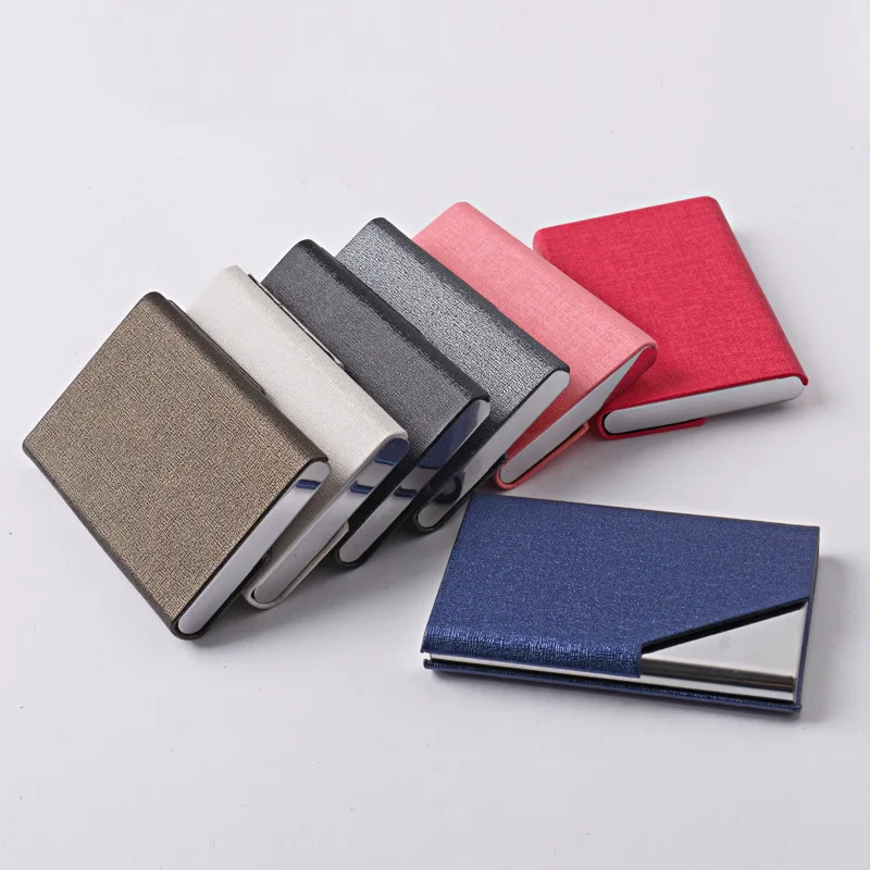 Stainless steel metal business card box wrapped PU leather Business Wallet Name Credit Card Holder for Men & Women