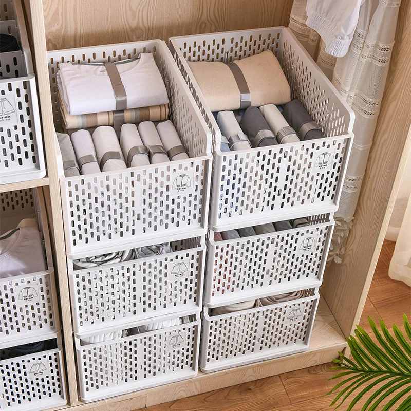 Wholesale Modern Multi-Function Foldable Plastic Basket Rectangle Storage Stacking Drawer for Clothes Injection Technics