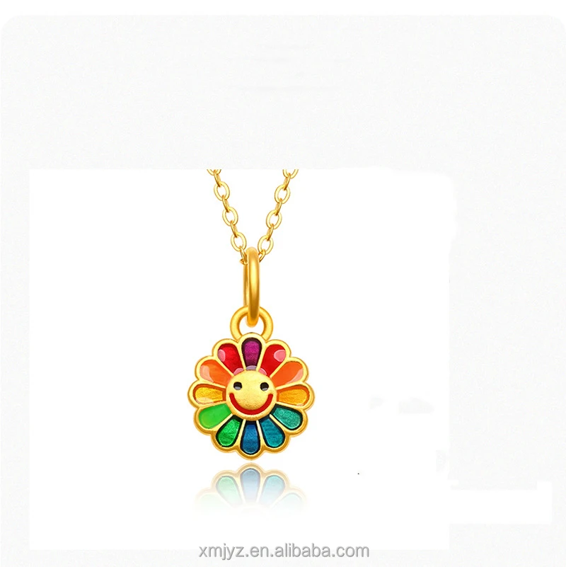 Certified In Stock Wholesale 5D Cyanide-Free Gold Smile SUNFLOWER Pendant 24K Gold SUNFLOWER Pendant Pure Gold 999 Pendant
