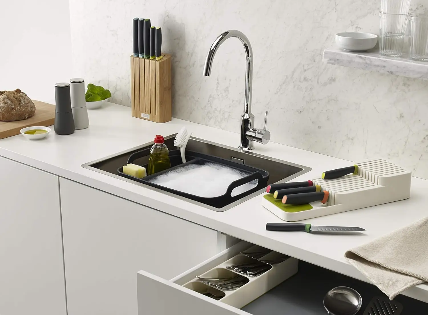 Kitchen Organization & Drawer Storage Grey Plastic Cutlery Knife Organizer for Table