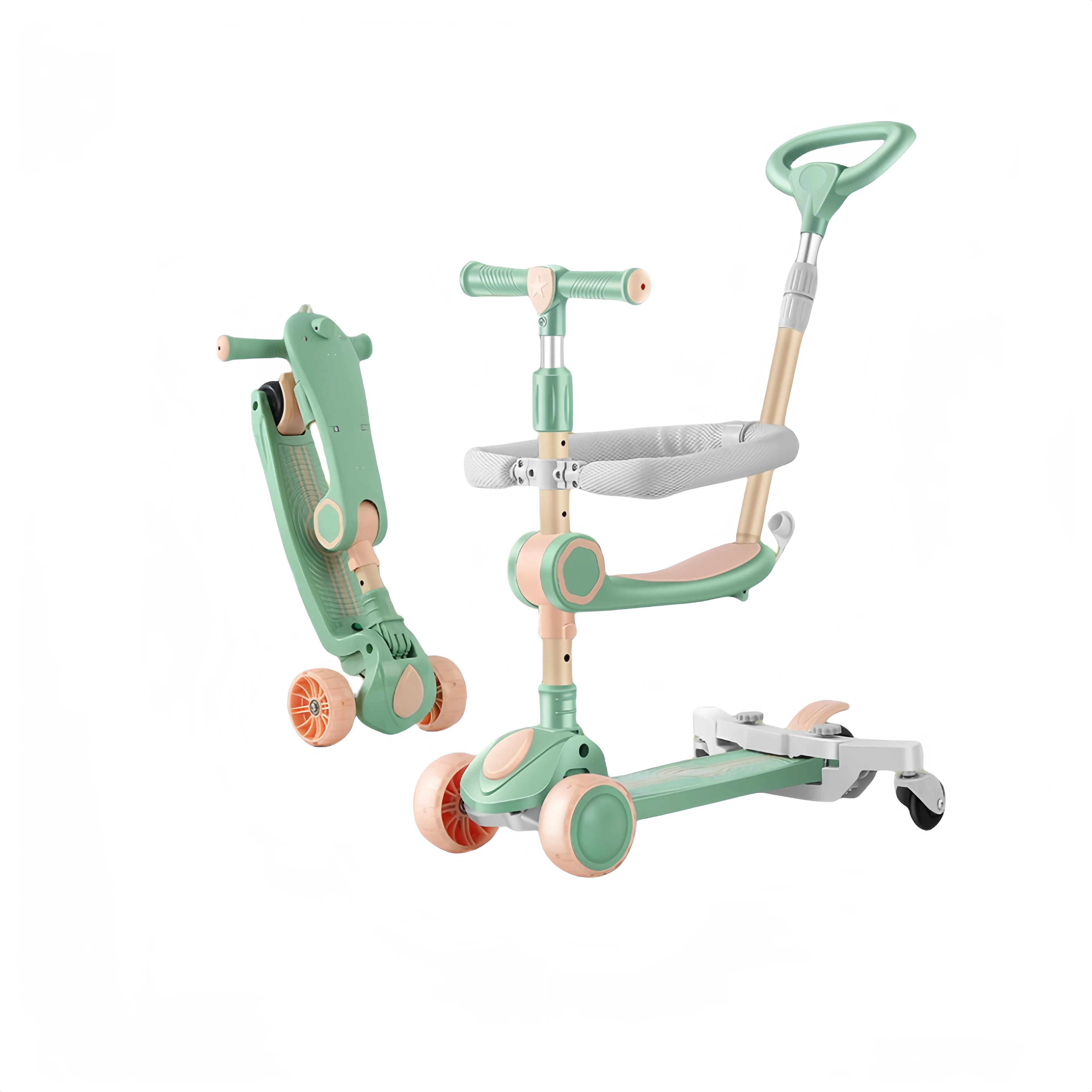 China Factory Direct Cheap 3-Wheel Kick Scooter Seat Foldable Steel Foot Scooter Kids Outdoor Use 3 Wholesale PU Scooter