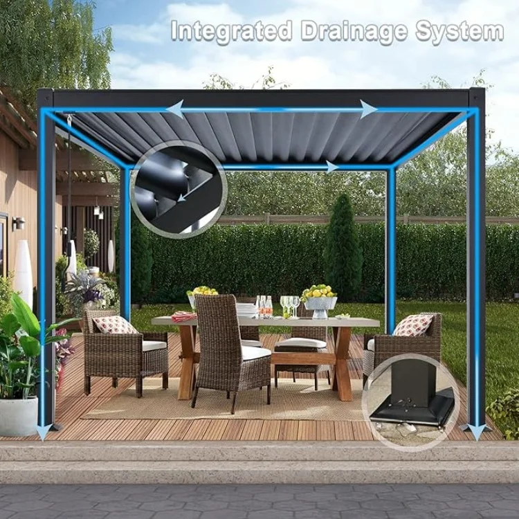 LED Light Waterproof Louver Garden Pergola with Aluminum Profile Outdoor Arches Arbours Pergolas & Bridge Design