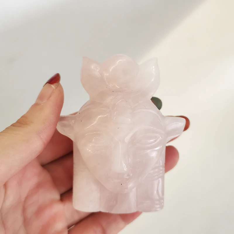 Hot Sale Nature Crystal Obsidian Pink Quartz Carving Hathor Goddess Egypt for Healing Decorate