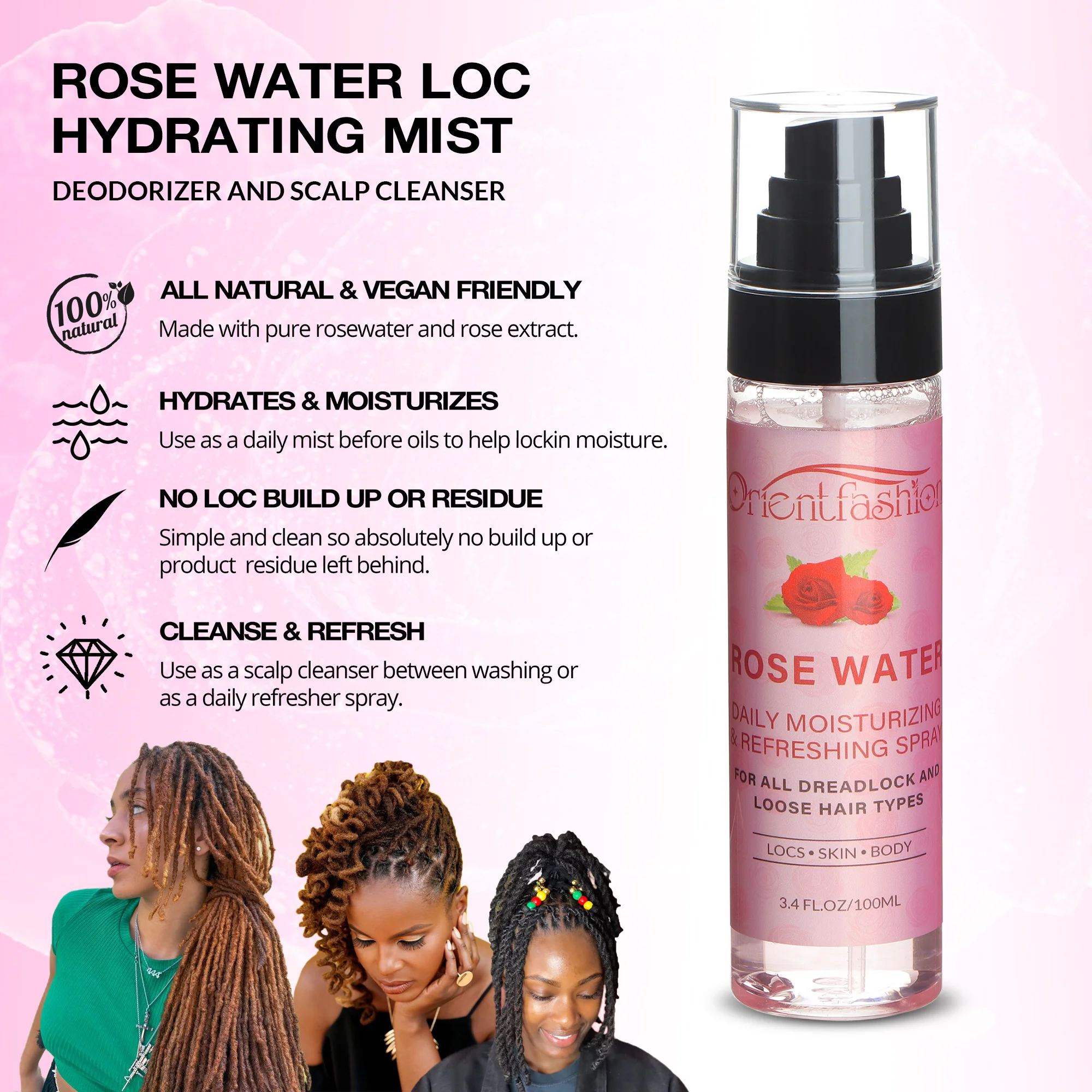 VAST Hot Sale Moisturizing Hair Spray Rose Water Spray for Hair 100ml