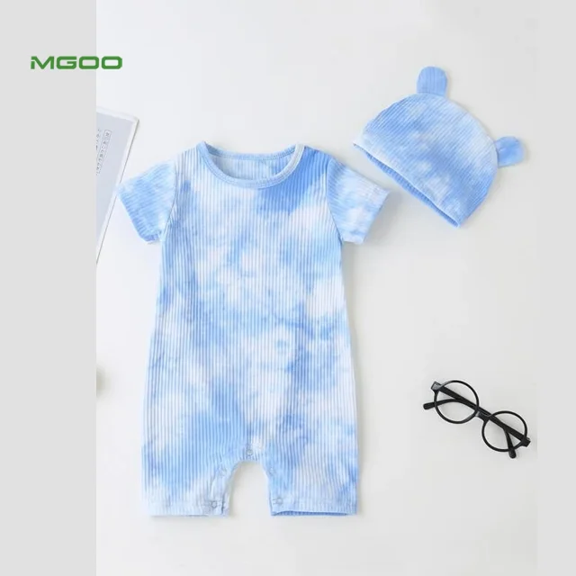 
MGOO OEM Baby Boy Tie Dye Rib-knit Jumpsuit With Hat Cotton Rompers Casal Onesie 