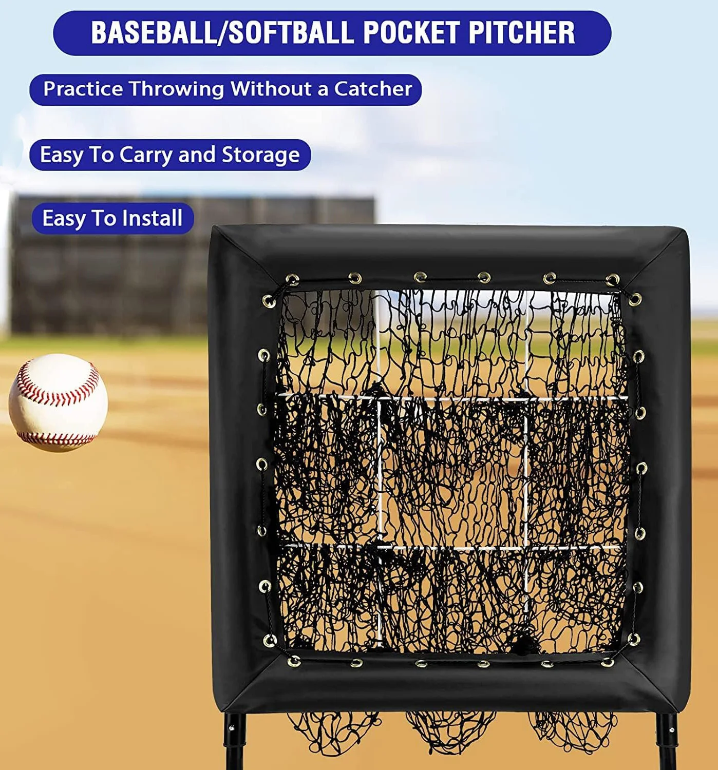 Baseball/Softball Net Best Hitting Nets Target, Sports Pitching Net with Strike Zone Adjustable Portable 9-Grid Pitching Aid