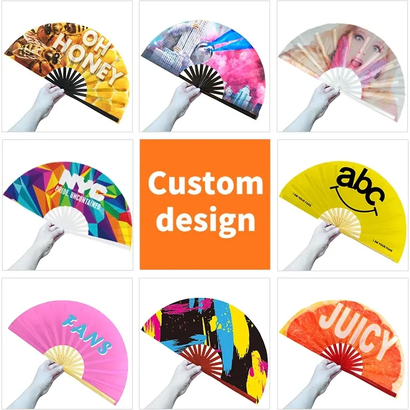 2024 Wholesale High Quality Custom Printed Logo Promotional Folding Paper/Fabric Plastic Hand Held Fan Printed Fans