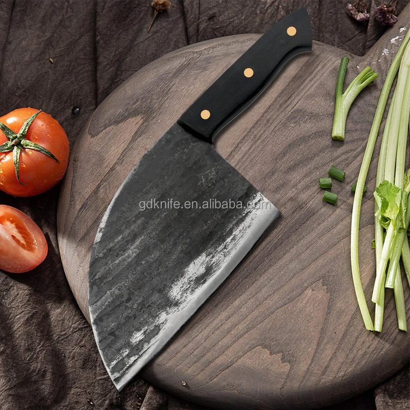 Handmade Forged Chef Knife Clad Steel Forged Chinese Cleaver Kitchen Knives Butcher Knife with Leather Sheath