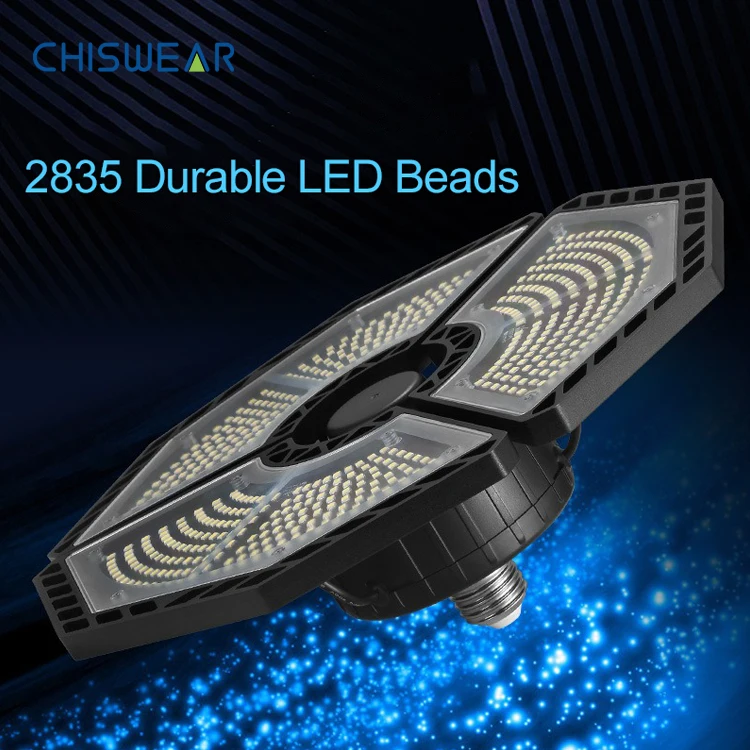 Garage Light with 3 Ajustable Panels and E26 Base,6500K Garage Ceiling Lights for Garage Barn Workshop Warehouse