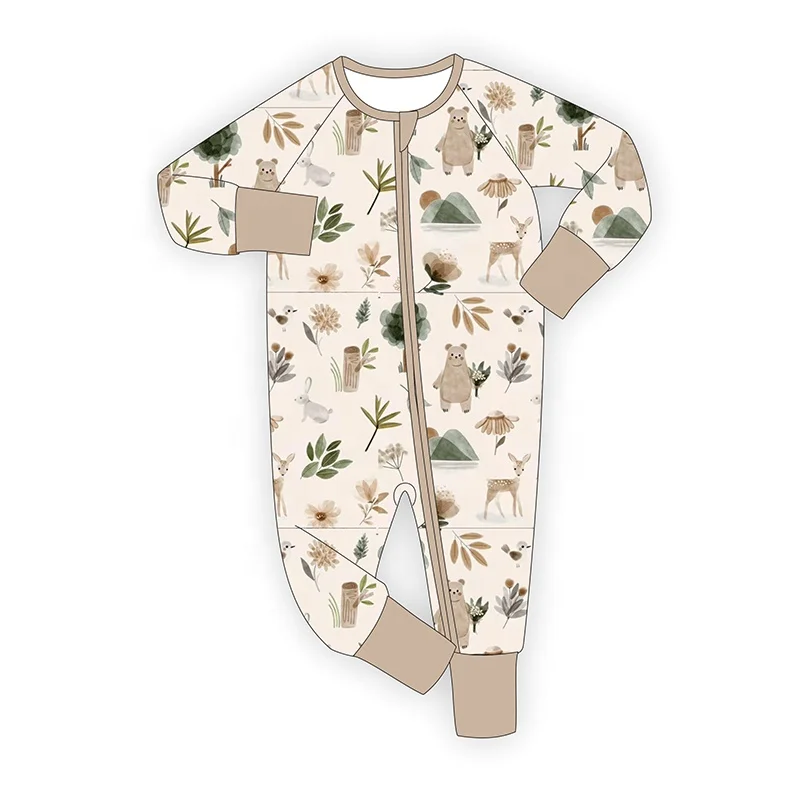 Professional Wholesale Price Custom Infant Baby Girl Romper Jumpsuit with Long Sleeve Ruffles 95% Bamboo and 5% Spandex 2Zippers