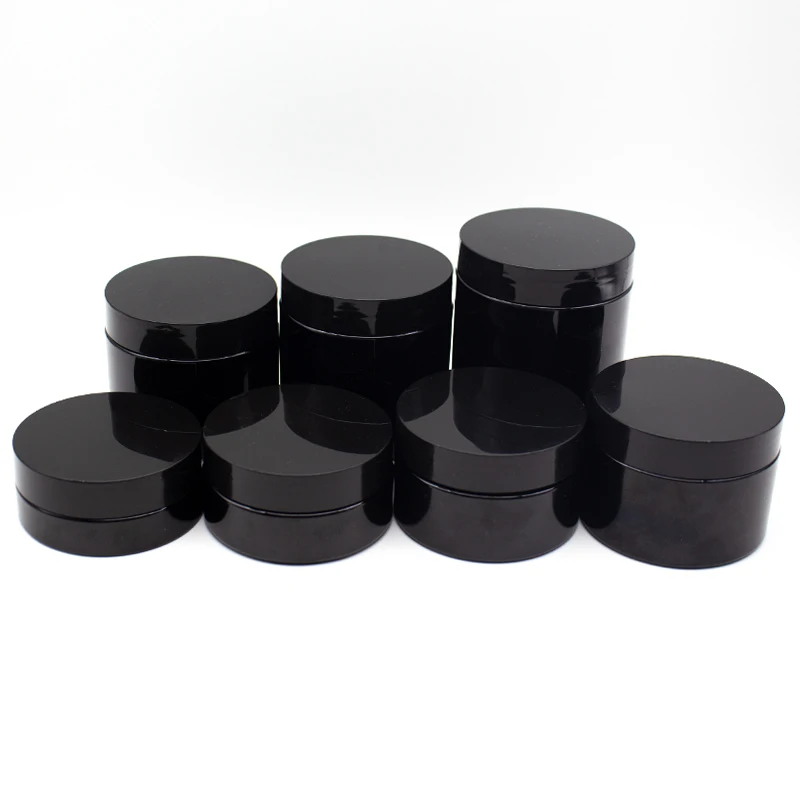 Wholesale Customization Wide Mouth Amber Plastic Container 120ml Straight Sided PET Pure Black Cosmetic Cream Jar With Black Lid