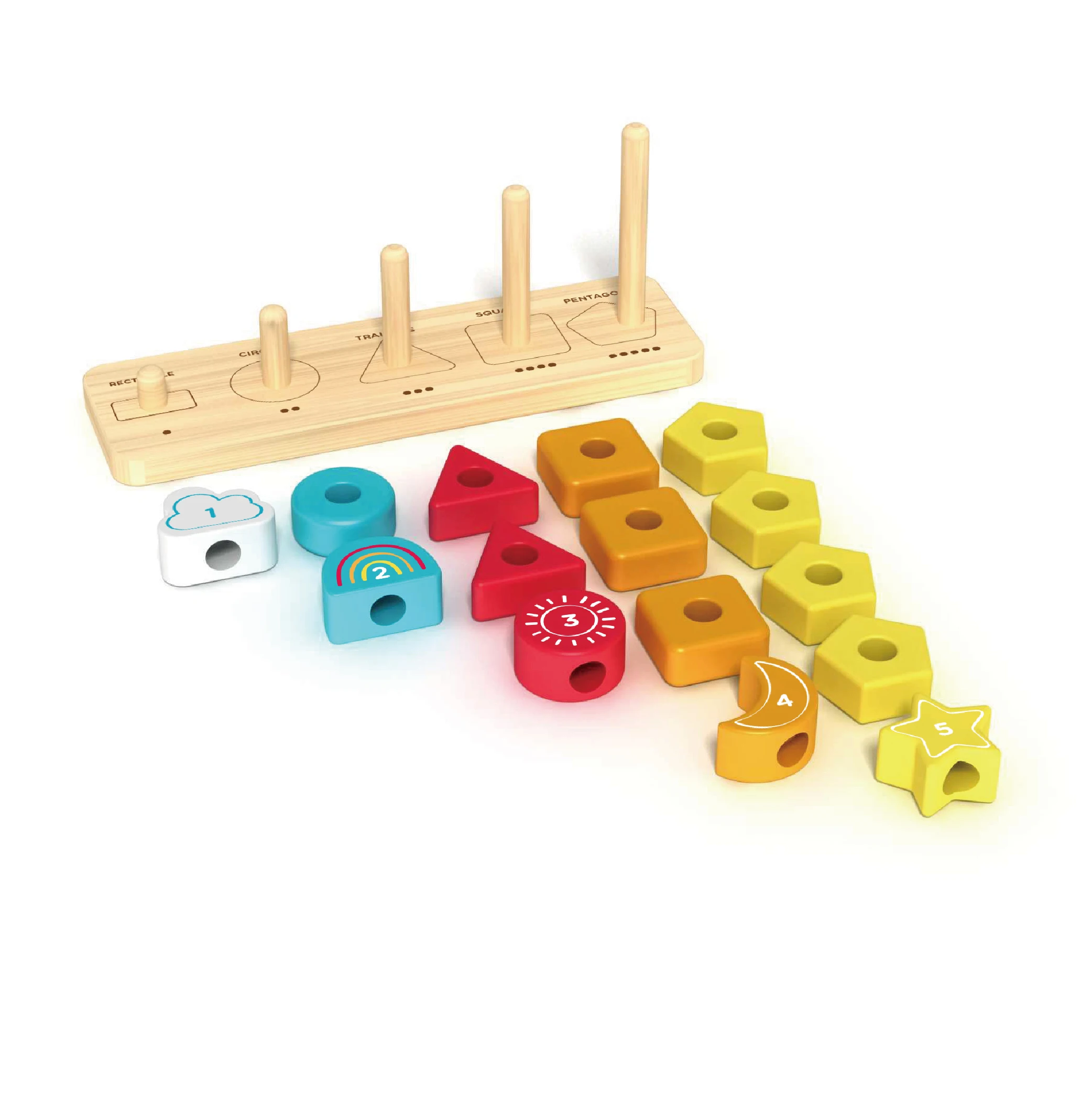 Hot Selling Montessori Educational Learning Baby Wooden Colourful Clock Toy Toddler Stacking Blocks Balance Block Toy