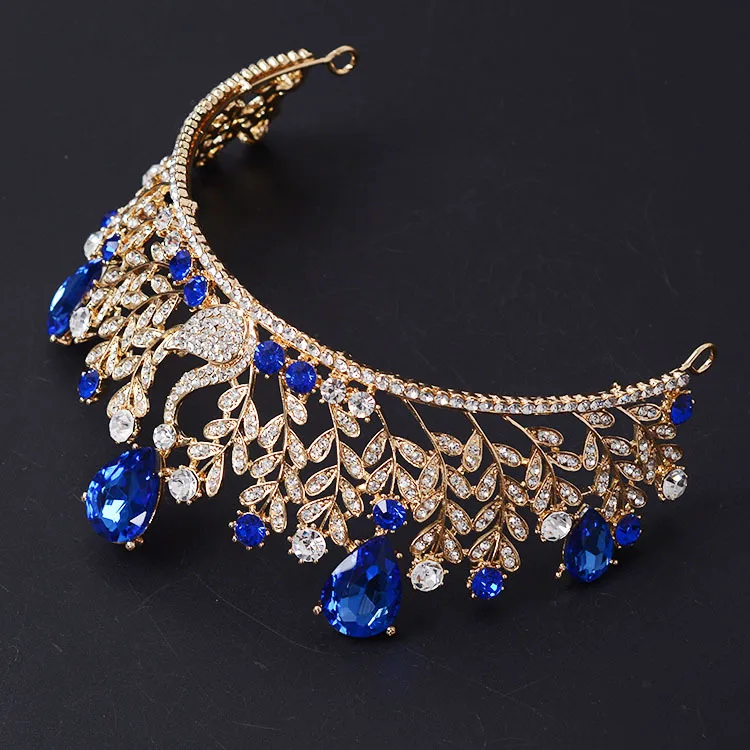 Swan Gold Plated Dark Blue Stone Alloy Crown