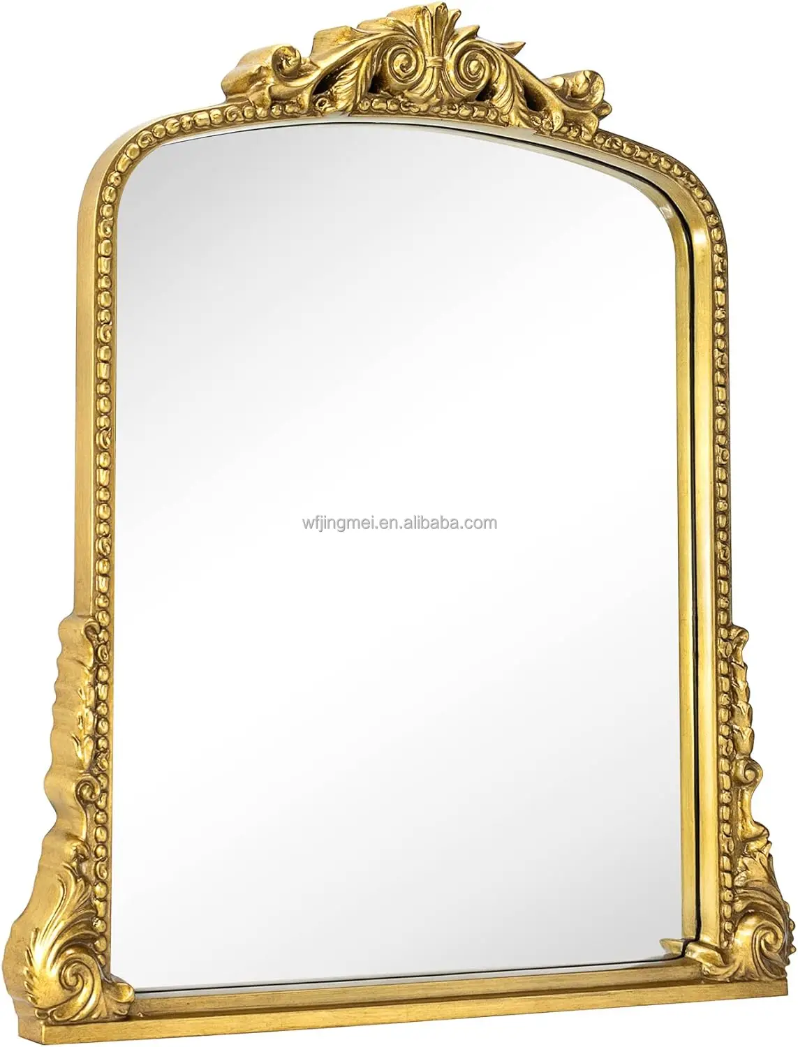 Antiqued Gold Ornate Mirror Arched Mantel Wall Mirror Baroque Inspired Bathroom Vanity Rectangle Wall Mounted Mirror