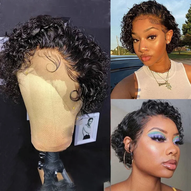 Perruque bob full lace curly pixie cut short human hair Wigs ,Bleached Knots Lace Frontal 13x4 Pixie short Wigs for black women