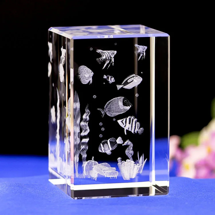 3d Laser Engraving Crystal Cube Sublimation Crystal Sea Animals Souvenir Fish Crafts Valentine Wedding Ornaments gifts
