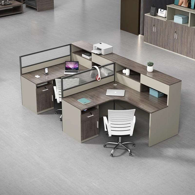 Modern Popular L shaped office desk modular partition multi seats staff workstation commercial office furniture storage cabinet