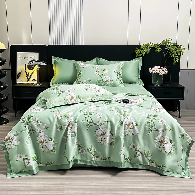 hot selling Luxury 100% Tencel bedding set lyocell tencel floral bed sheets tencel pillowcase quilt sets