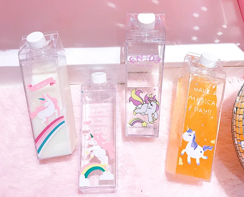 
500ml New Look Ins Cute Sport Plastic Water Bottle Custom Logo Bpa Free milk carton water bottle 