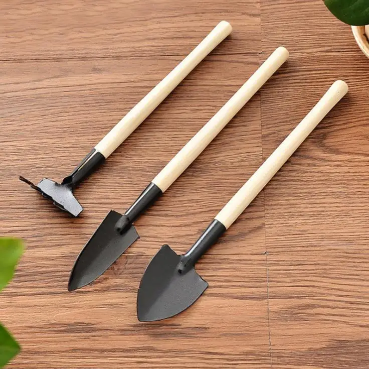 Mini Set of 3 Tiny Indoor Garden Tool, Hand Planting Tools, Small Shovel/Rake/Spade Succulent Soil Tools for Indoor Gardening