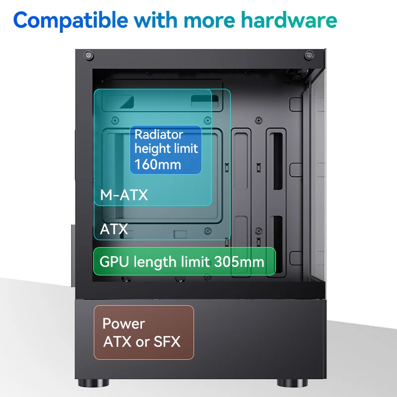 SNOWMAN PC Case Gaming Full View Dual Tempered Glass With USB3.0 Ports Black GPU Limit of 305mm In Length PC Computer Case