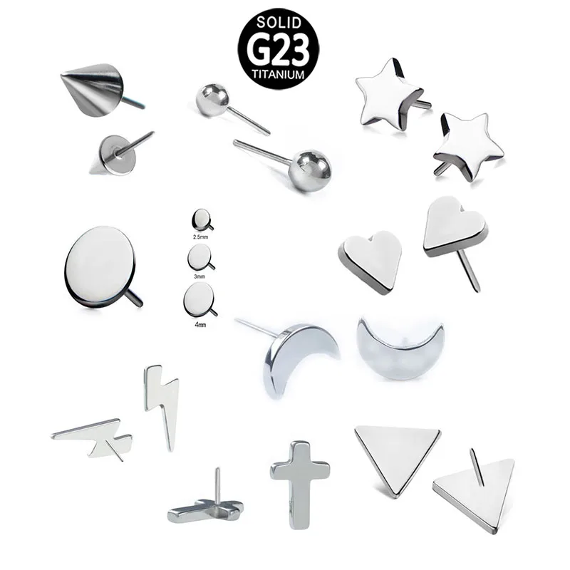 ASTM F136 Titanium High Polished Ball Dish Star Heart Shape Needles Body Piercing Jewelry Threadless Top Part Accessories
