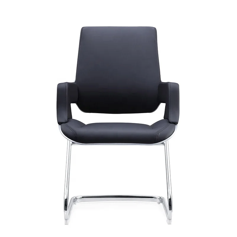Bow frame middle high back modern conference room black pu leather chairs