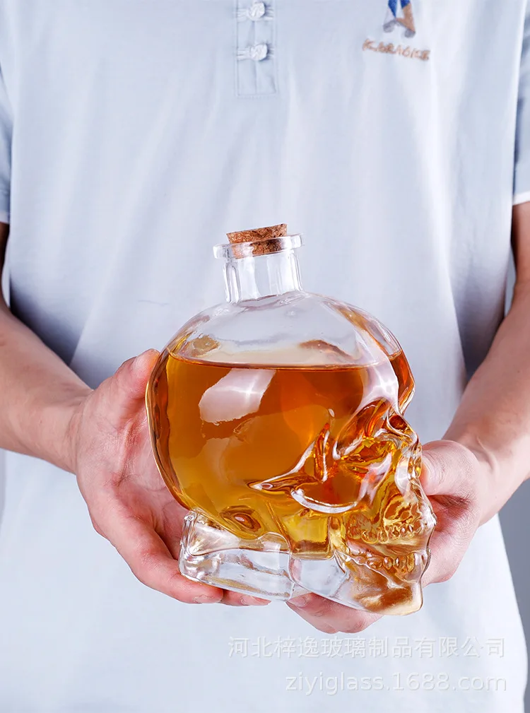 Unique fancy design glass wine  bottle Whiskey Decanter Set with double wall glass cup