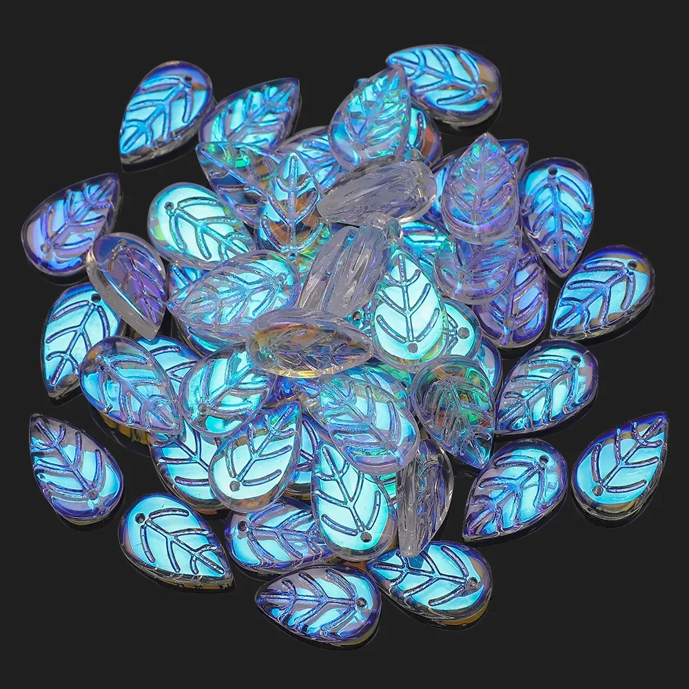 50pcs/Bag crystal 10x17mm leaf shape multi colors craft diy beads for jewelry making pendant fancy shape glass beads Accessories