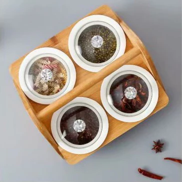
Candy box Home snack ceramic bowl with glass cover With bamboo and wood brackets 