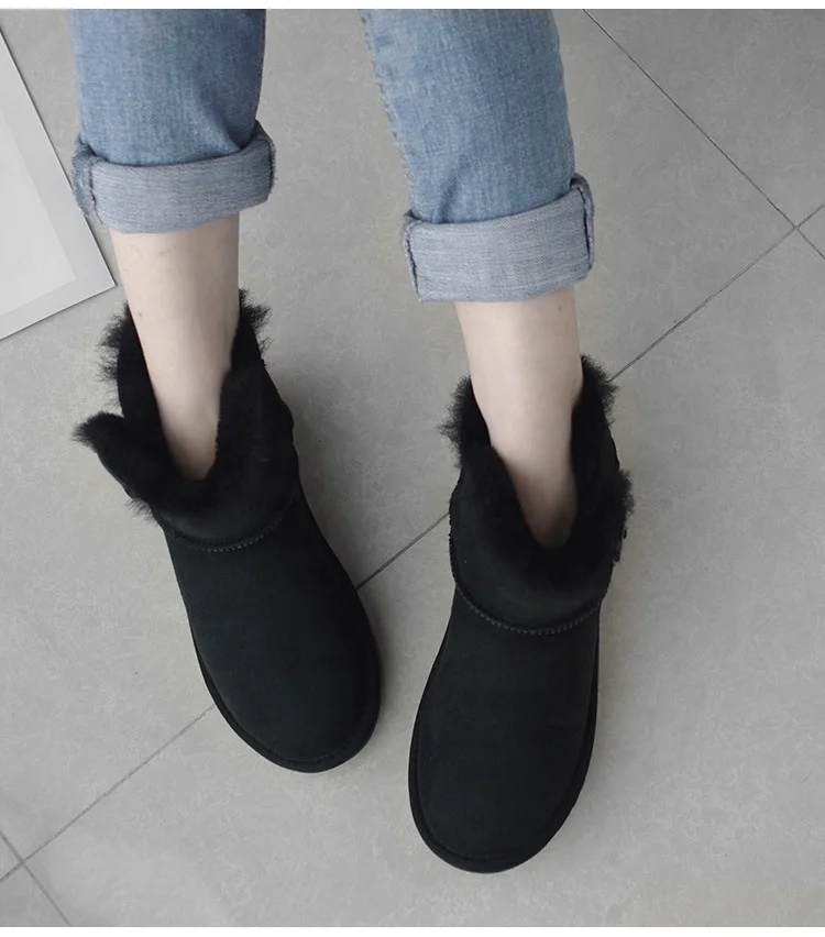 Fashionable Girl Leather Fur Women Ladies Waterproof Australian Sheepskin Snow Boots Real Leather Shoes