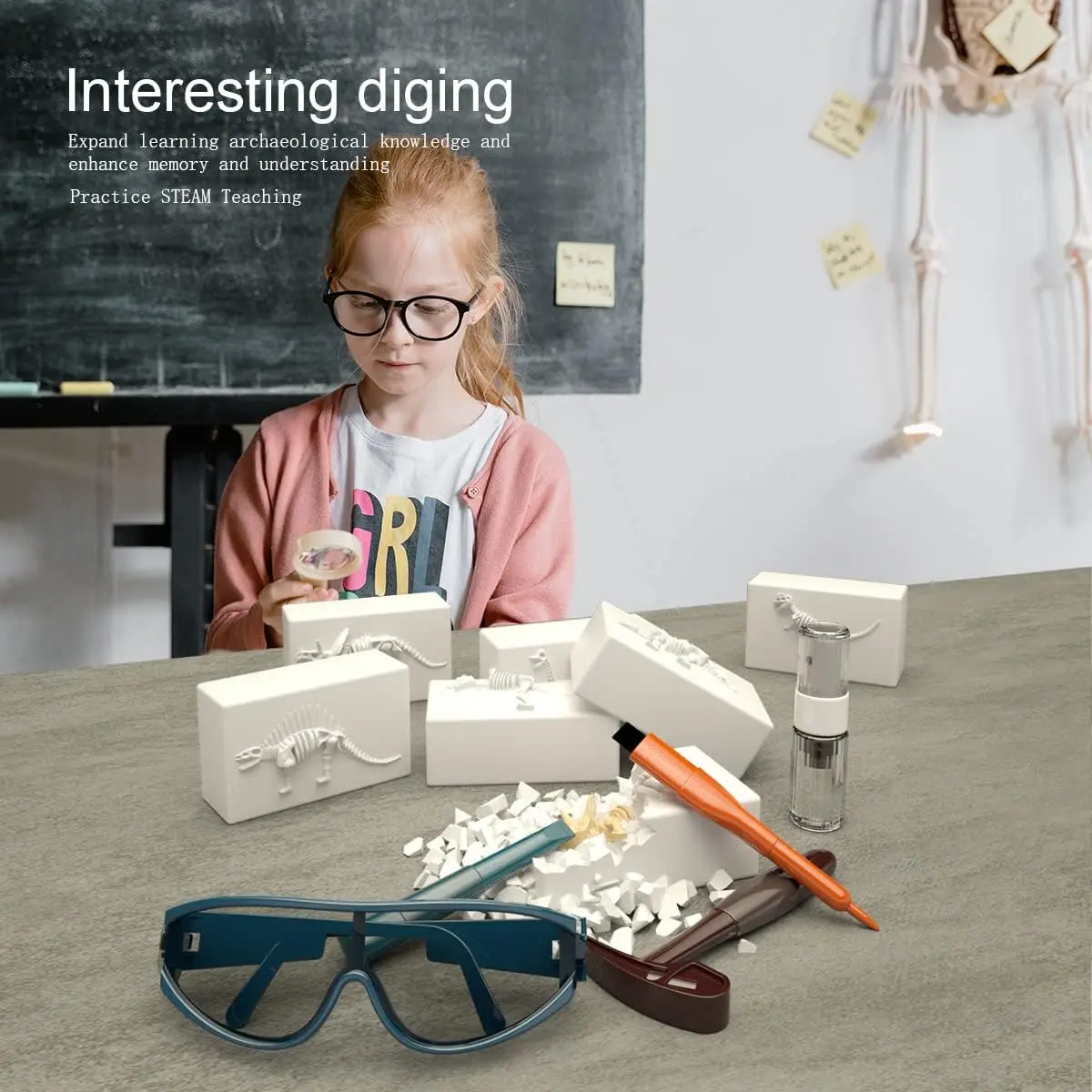 STEM Activity Science Excavation Dinosaur Digging Fossil Model Toys Educational Realistic Dig Up Dinosaur Skeleton Set