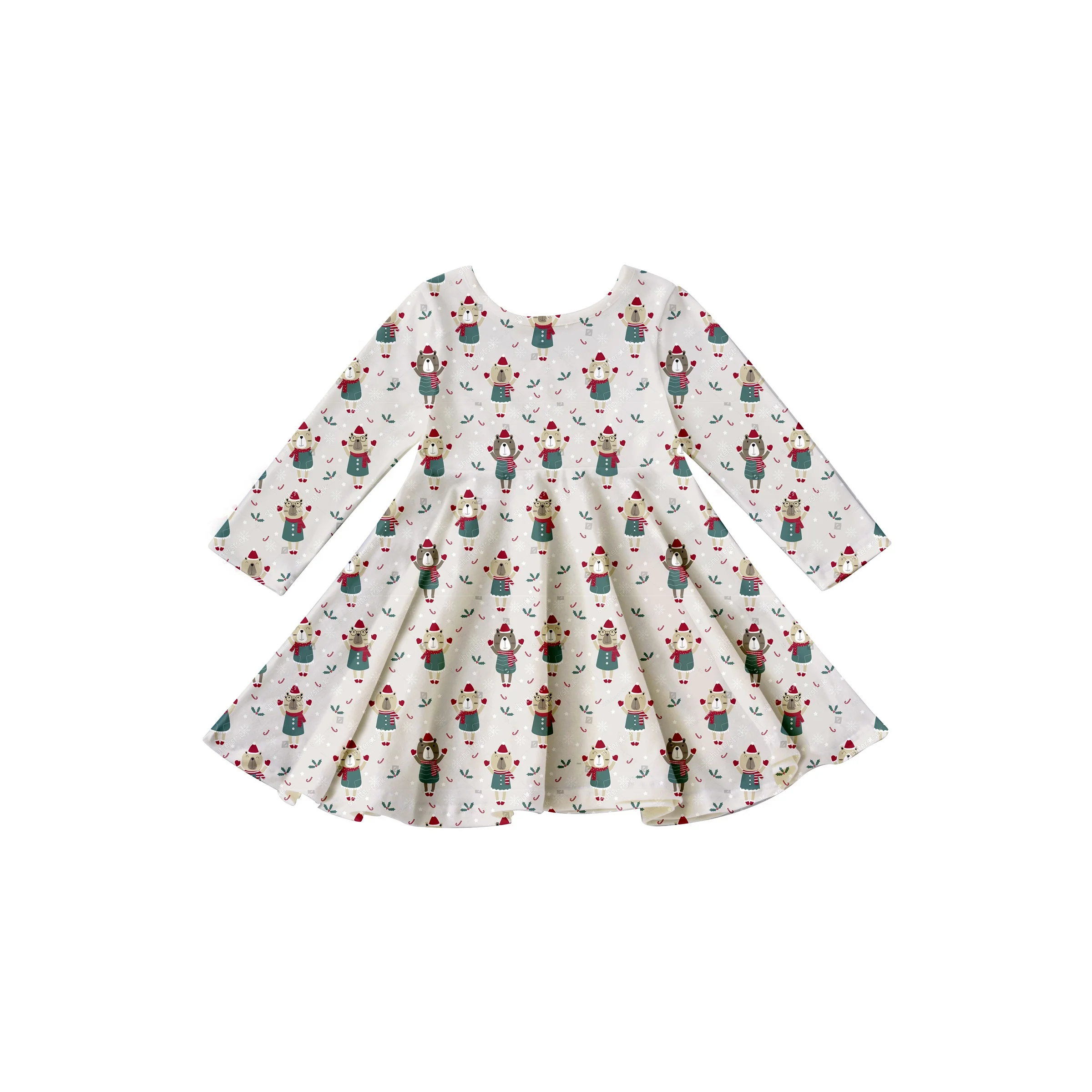 Girlymax 2022 Christmas winter snowmen reindeer Long Sleeve A-LIne Twirl Knee Length Baby Girls Dresses Kids Clothing