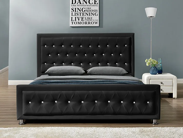 Willsoon  classical sleigh bed with button Design PU synthetic leather Double Upholstered Bed Frame for home use wholesales bed