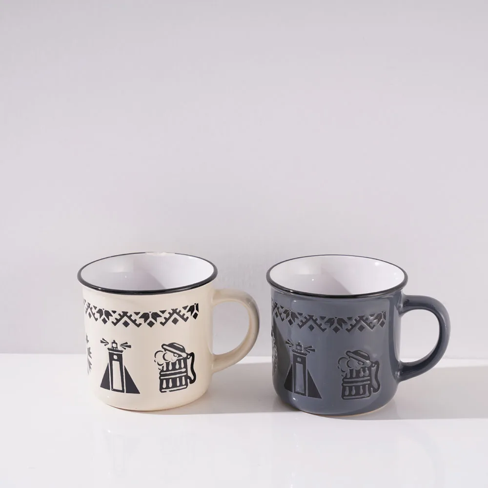 Fashion Ceramic Enamel Shape Mug For Home Restaurant Relief Large Small Capacity Coffee Cup