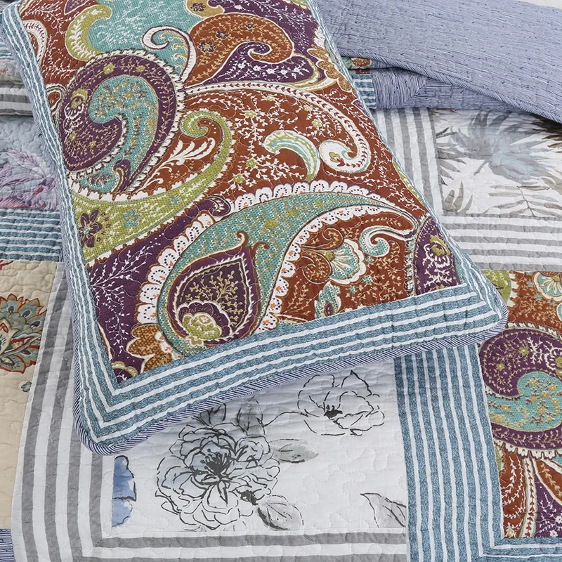 New American 100% cotton Korean bed cover air conditioner quilt 3pcs printed patchwork quilted quilt