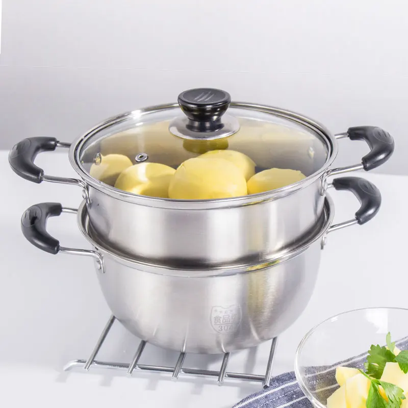 
22/24/26Cm Stainless Steel 2 Tier Steamer Food Induction Steamer Pot Dim Sum Cookware Steamer For Kitchen Cooking Tool 